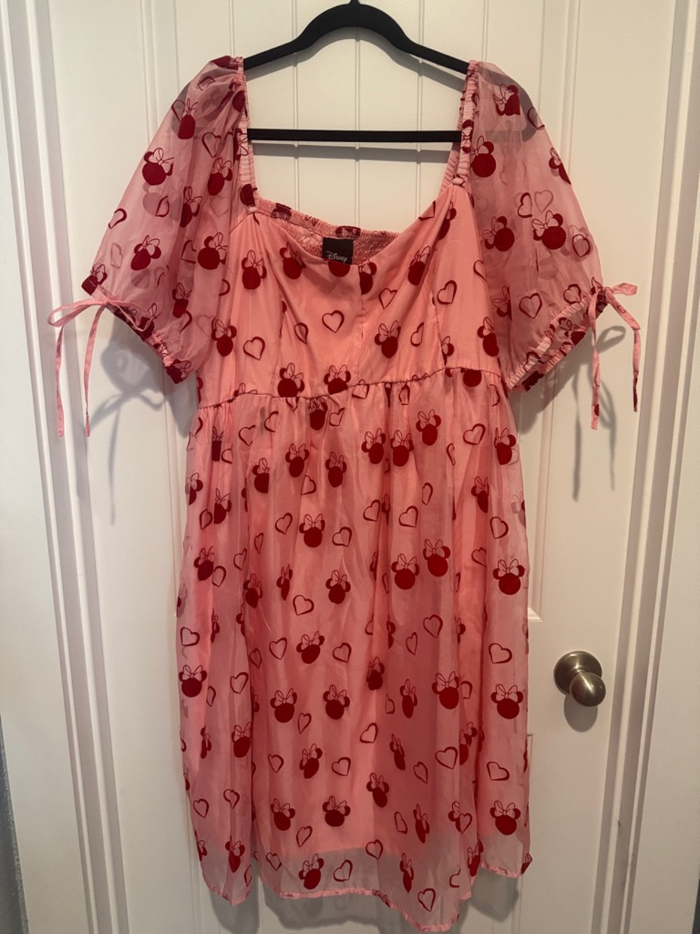 Disney Pink and Red Minnie Heart Sheer Puff Sleeve Dress